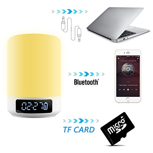 ACRATO Portable Bluetooth Lautsprecher Wireless Speaker mit TF Karte Funktion Lautsprecherlampe mit Farbewechsel Tischleuchte Wecker Mikrofon TouchsensorTragbar - 6