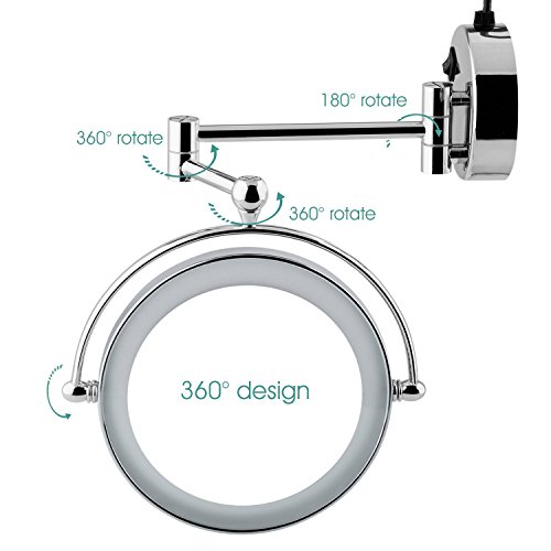 Auxent Kosmetikspiegel mit LED Beleuchtung und 1-/ 5-facher Vergrößerung aus Kristallglas, Edelstahl und Messing, Doppelseitig, Rostfrei, Schminkspiegel Beleuchtet für Badezimmer, Kosmetikstudio, Spa und Hotel - 4