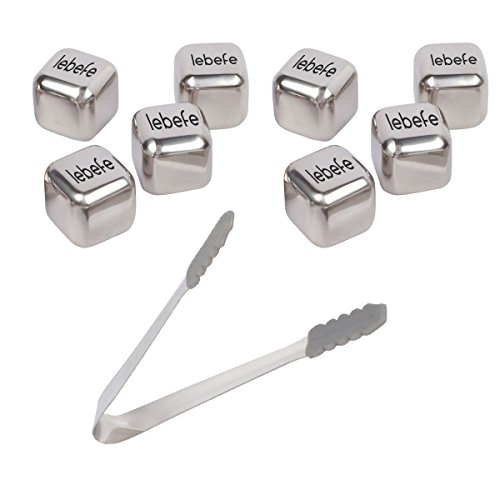Lebefe Whisky Steine Edelstahl Eiswürfel Fest Geschenk Set 8 wiederverwendbare Eis Kühlsteine Ice Cubes und 1 Eiszange - 4