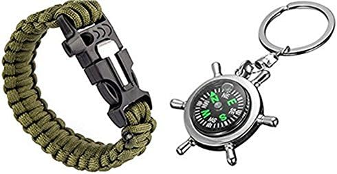 Paracord Bracelet Survival – Hunting Camping with Lighter Fire Flint Scraper Compass Survival Whistle Keyring Keychain Key Ring for Men, Women