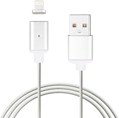 Magnetic Charging Cable, Upgraded Magnetic Lightning Charger &amp; Data Sync Cable Compatible for Apple iPhone 5, 5c, 5s, SE, 6, 6 Plus, 6s, 6s Plus, 7, 7 Plus, iPod, iPad Air- Nylon Braided With LED Indicator, 1m/3.3ft (Silver)