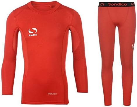Sondico Boys Base Layer Tights &amp; Top Set Junior Football Core Baselayer (red, 9-10 years)