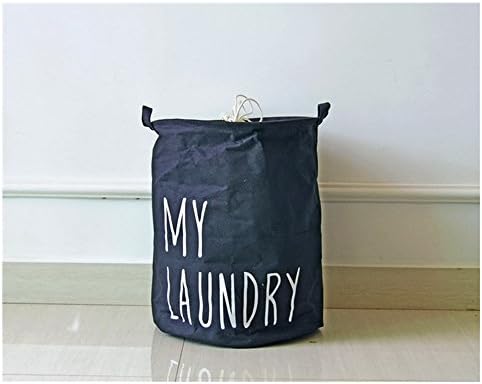 Saint Kaiko Cotton Linen Laundry Hamper Foldable with Lid Laundry Basket Laundry Bin Round Storage Basket for Nursery Toys Clothing with Drawstring Cover (Black)