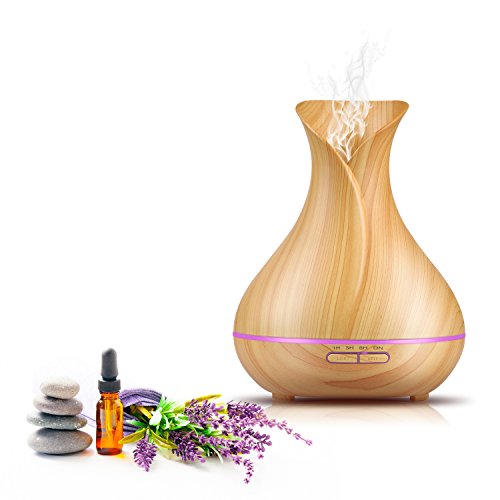 Aroma Diffuser, OliveTech 2017 neueste Holz Korn 400ml Ultraschall Ätherisches Öl Diffusor kühlen Mist Luftbefeuchter mit 7 Farbe LED Lichter ändern und Wasserlose Auto Absperrung für Hause Büro Schlafzimmer Baby Zimmer - 6