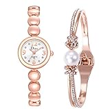 LuckhomeDamen-Smartwatch mit Edelstahl ArmbandLicht Luxus Mädchen Temperament Uhr Armband Set Kettenuhr Geburtstagsgeschenk（E）