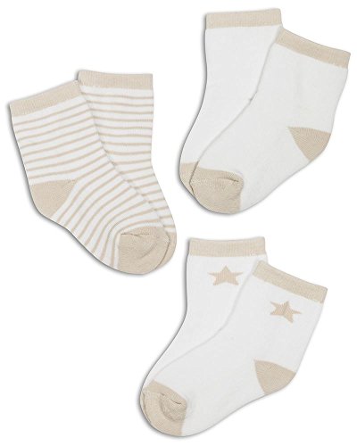 The Essential One - 3 Pack Cotton Rich Baby Towelling Socks - Unisex - Beige White - 0-6 Months - ESS102