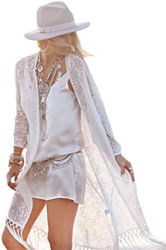 MEINICE Popular Lacy Hollow Out Fringed Maxi Kimono One Size