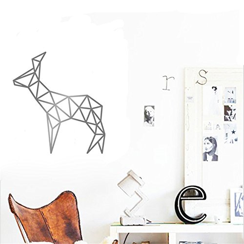 yanqiao Geometrische Persönlichkeit Creative Line Deer Wand Aufkleber 3D Vinyl Aufkleber Handmade Animal Serie Art Home Dekorieren Größe 55,4 x 60,5 cm Gold Grau - 2