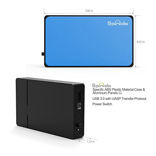 UASP Mode Festplattengehäuse, Spinido® USB 3.0 & 2.0 Aluminium Externes Festplatten Gehäuse Optimiert für 3.5″ SATA III HDD mit USB 3.0 Kabel, Tool-free ( werkzeuglose Installation ) Kompatibel mit Windows 98SE / ME / 2000 / XP /Vista / 7 / 8, Mac OS 9.0 usw. ( Blau) - 4