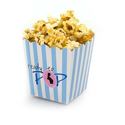 Oblique-Unique® Popkorn Schachtel Schwangerschaft, Blau Gestreifte Popkorn Tüten Babyshower Ready to Pop 8 Stück