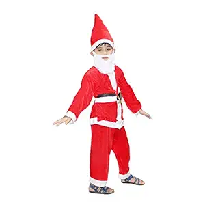 Kaku Fancy Dresses Santa Clause Christmas Day Costume in Velvet Fabric with Cap, Belt, Beard and Bag - Red & White, 5-6 Years, for Boy's