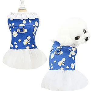 APIOF Dog Dress Harness Girl Summer Pet Clothes Daisy Puppy Cat Skirt Blue Princess Dresses for Small Medium Large Dogs