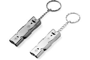 LULIYLDJ Silbato de 2 señales, silbato y llavero de acero inoxidable de 150 decibelios de alto decibelio, deportes de emergencia de supervivencia en la montaña, camping al aire libre, pesca, senderismo y caza