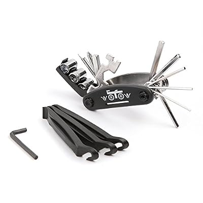 WOTOW 16(noir) fonctions Kit d'Outils pour vélos réparation Clés allen avec 3 démonte-pneus (16 in 1 Outils, one size)