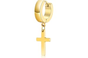 USEEDOVIA Hoop Earrings for Men Boys, Black/Silver/Gold/Multi-Coloured Vintage Stainless Steel Cross Drop Dangle Hoop Earrings Hypoallergenic Cartilage Earrings Jewellery Gifts for Graduation Easter Christmas