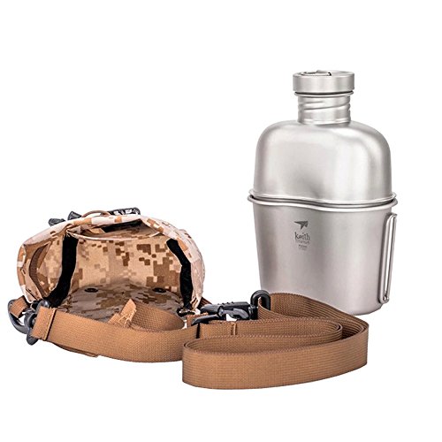 Keith, borraccia militare in titanio, con grande capacità, portatile, a doppio uso, per borsa militare