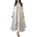 Produktbild Damen Kleid ,LMMVP Frauen Lose Baumwoll Langarm Leinen Boho Party Langes Maxi Kleid (M, White)