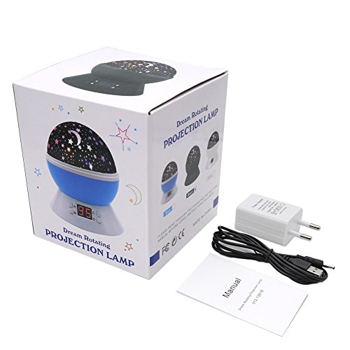 Timer-Stern-Projektor, MKQPOWER neue Erzeugung, die Mond-Stern-Projektions-LED-Nachtlichter-Spielwaren-Tabellen-Lampen mit Timer shut off & EU-Adapter, entspannende Schlaf-Hilfe für Kinder Projektions-LED (Weiß) - 4