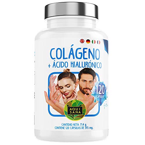Collagene con acido ialuronico | Collagene marino idrolizzato | vitamina C | integratore alimentare rughe naturali | migliora l'elasticità e l'idratazione della pelle - 120 capsule