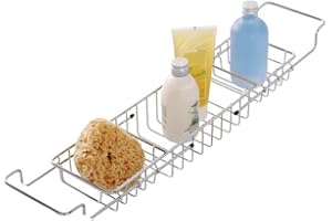 KAYNUR Extendable Bath Tub Rack Bridge Scratch-Proof Storage Tray Caddy with Chrome Finish 66.6 x 13.4 x 7.4 cm