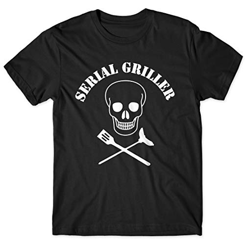 LaMAGLIERIA T-Shirt Uomo Serial Griller - t-Shirt Barbecue barbacoa 100% Cotone, M, Nero