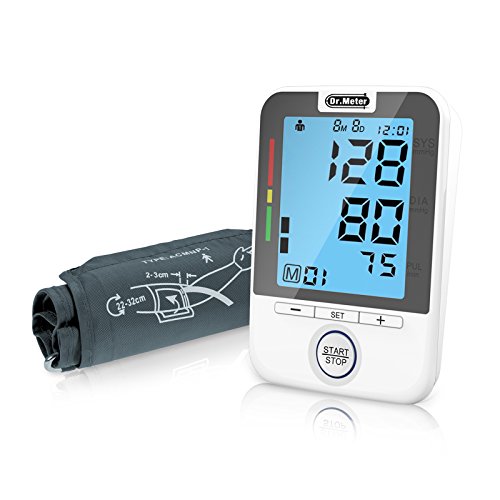 Price comparison product image Dr.Meter Automatic Upper Arm Blood Pressure Monitor Wide-Range Cuff,  Large Backlit LCD,  Memories for 2 Users