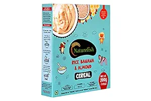 Naturelish Rice, Banana and Almonds Cereal | Porridge | 100% Natural, Healthy and tasty breakfast / snack option for kids | No preservatives, salt or sugar | 200Grams
