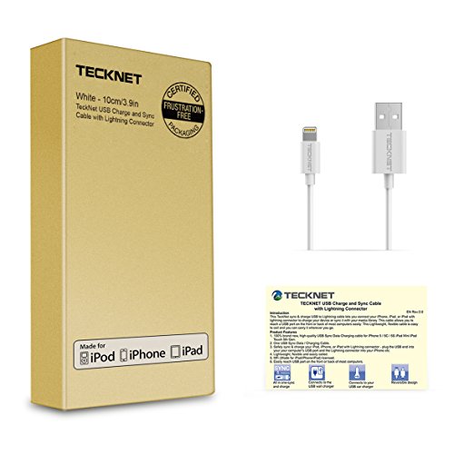 [Apple MFi Certified] TeckNetÂ® 4-Inches (10 Centimeters) Apple Lightning to USB Cable,Lightning Sync & Charge USB Cable for Apple iPhone 6/6 plus/5s/5c/5, iPad Air 1/2, iPad mini/mini 2/mini 3, iPad 4th, iPod 5th, and iPod nano 7th generation
