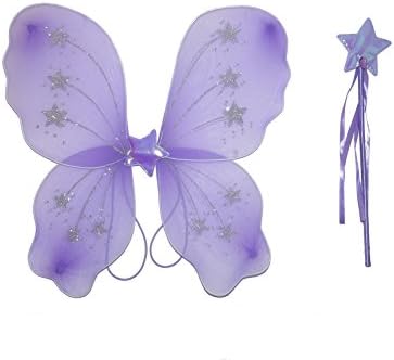 LILAC STAR FAIRY WINGS AND WAND SET - FANCY DRESS PARTY HEN