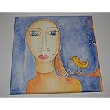 Bild auf Leinwand, Acrylmalerei, Frau mit Vogel, Original