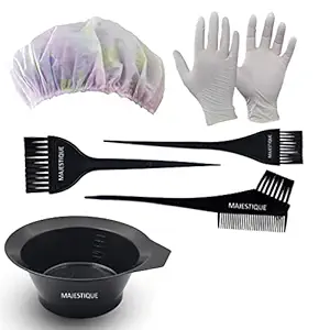 Majestique 6 Pcs Hair Dye Brush Coloring Kit, Dye Brush, Hair Tinting Bowl, Hair Coloring Cape, Gloves for Salon Hair Dye Tools Hair Coloring Bleaching Hair Dryers Hair Dye Tools