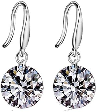 Hmeng 1Pairs Ladies Fashion Elegant Silver Plated Austrian Crystal Drop Earings for Women (Silver)