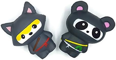 Set of 2 Jumbo Squishies Pack for Boys – Slow Rising & Scented – Ninja Fox & Ninja Panda – Stress Relief Toy by Amplus Trading