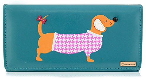 Kukubird Twin Owl Moon & Stars patrón grandes damas monedero embrague monedero - Blue