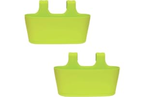 ‎ENGELLAND ENGELLAND 2 x Blumenkasten zum Auf-Hängen, Farbe: Grün, Blumentopf, oval, Balkon, Übertopf, Pflanzkasten, mit Wasserspeicher/Wasserauffangschale