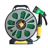HIGH QUALITY 50FT FLAT GARDEN HOSE PIPE & REEL WITH SPRAY NOZZLE GUN OUTDOOR WATERING 15M
