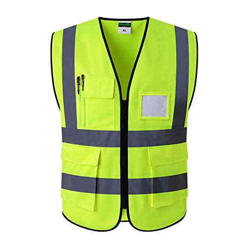 Preisvergleich Produktbild Warnweste, Yuccer Hohe Sichtbarkeit Weste Reflektierend mit Reißverschluss und Taschen für Erwachsene (Gelb)