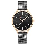 Curren Damen Quartz Uhr,Ultra Dünne Analoge Quarz Edelstahl Armbanduhr,Einfache Casual Armbanduhr für Frauen 9024