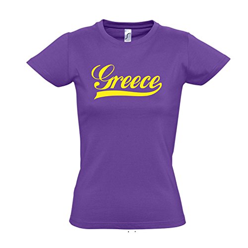 Damen T-Shirt – Griechenland Oldschool Greece LÄNDERSHIRT EM / WM FAN Trikot S-XXL , Light purple – gelb , S