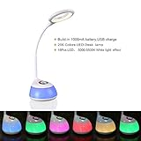 HIHIGOU Lámpara Escritorio LED 3.5W USB de carga 3 niveles de brillo con brazo tipo cuello de cisne RGB Luz de Ambiente Control Táctil 16 Bombillas LED ( Bajo consumo, protección para los ojos)