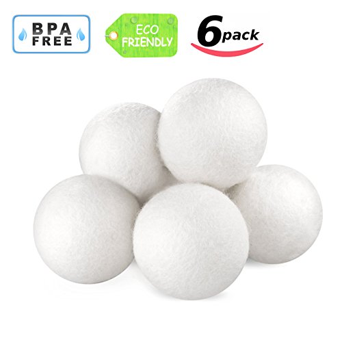 Preisvergleich Produktbild Trocknerbälle 6er Pack. Premium Schafswolle Trocknerkugeln für Wäschetrockner. Umweltfreundliche Pflegende Wool Dryer Balls für Waschmaschine. Handgemachte Filzbälle für Daunen Kissen Decke und Wäsche