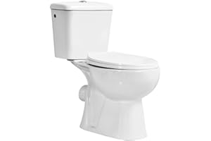 NOVO BATH Inodoro Blanco, Wc Inodoro COMPLETO, Retrete para Hogar, Sistema ANTIBACTERIA, Tapa Dura Extrafina AMORTIGUADA, Salida Horizontal
