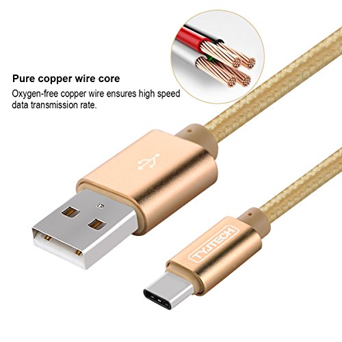 TYJTECH USB Type C Kabel [2-Pack] 3.3ft/1m Nylon umflochtenes Type C Ladekabel für Type C Geräte inklusive dem neuen MacBook, Google Chromebook Pixel , MacBook Pro 2016 usw (Gold) - 4