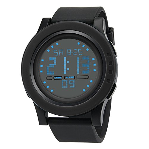 strir Montre de sport Numérique pour homme - Plein Air 30 M étanche Militaire Montre chronographe, LED et alarme, Noir 