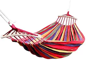 TRAY Outdoor Camping Canvas Fabric Portable Garden Hammocks Striped Ultralight Outdoor Beach Swing Bed with Strong Rope, Swing for Garden (200cm x 150cm)