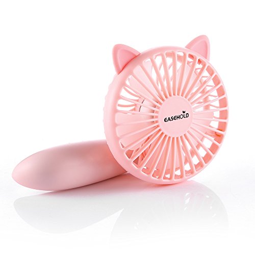 EASEHOLD Ventilateur à Main Portatif Mini Electrique Silencieux Permet de régler la Vitesse Ventilateur de Poche à Piles Bébé USB pour l'été - Rose