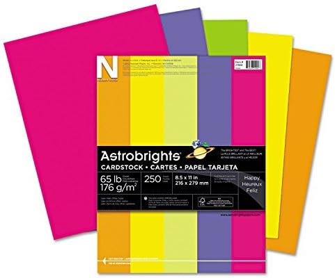 Wausau Paper Astrobrights Assorted Card Stock Paper - Letter - 8.5 x 11 - 65lb - 250 / Pack - Green, Orange, Violet, Fuchsia, Yellow by Wausau