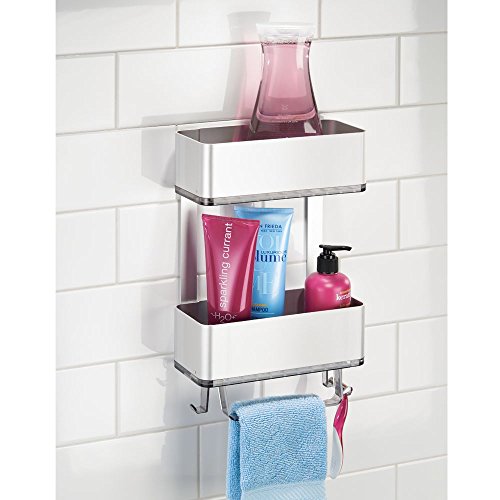 InterDesign 21416EU Affixx Peel-and-Stick Starker Selbstklebender Rostfreier Dusch-Caddy aus Aluminium – 2-Stöckig, Silberfarben/Smoke, Rustproof Aluminum, Silver/Smoke, 10,31 x 27,94 x 35,97 cm - 4