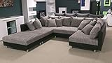 Inkl. Hocker Möbel Akut Wohnlandschaft Claudia XXL Sofa U-Form mit Schlaffunktion Hocker schwarz und graubeige