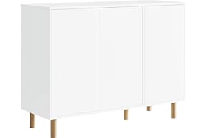 FirFurd Aparador Blanco, Aparador Cocina, Mueble Entrada Recibidor, Mueble Auxiliar de Cocina, con 3 Puertas, 6 Estantes, 107x40x80cm